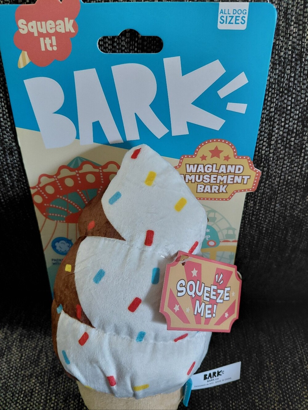 Bark Plush Ice Cream Cone Dog Toy - White, Brown, Red, Blue, Yellow - Picture 3 of 3